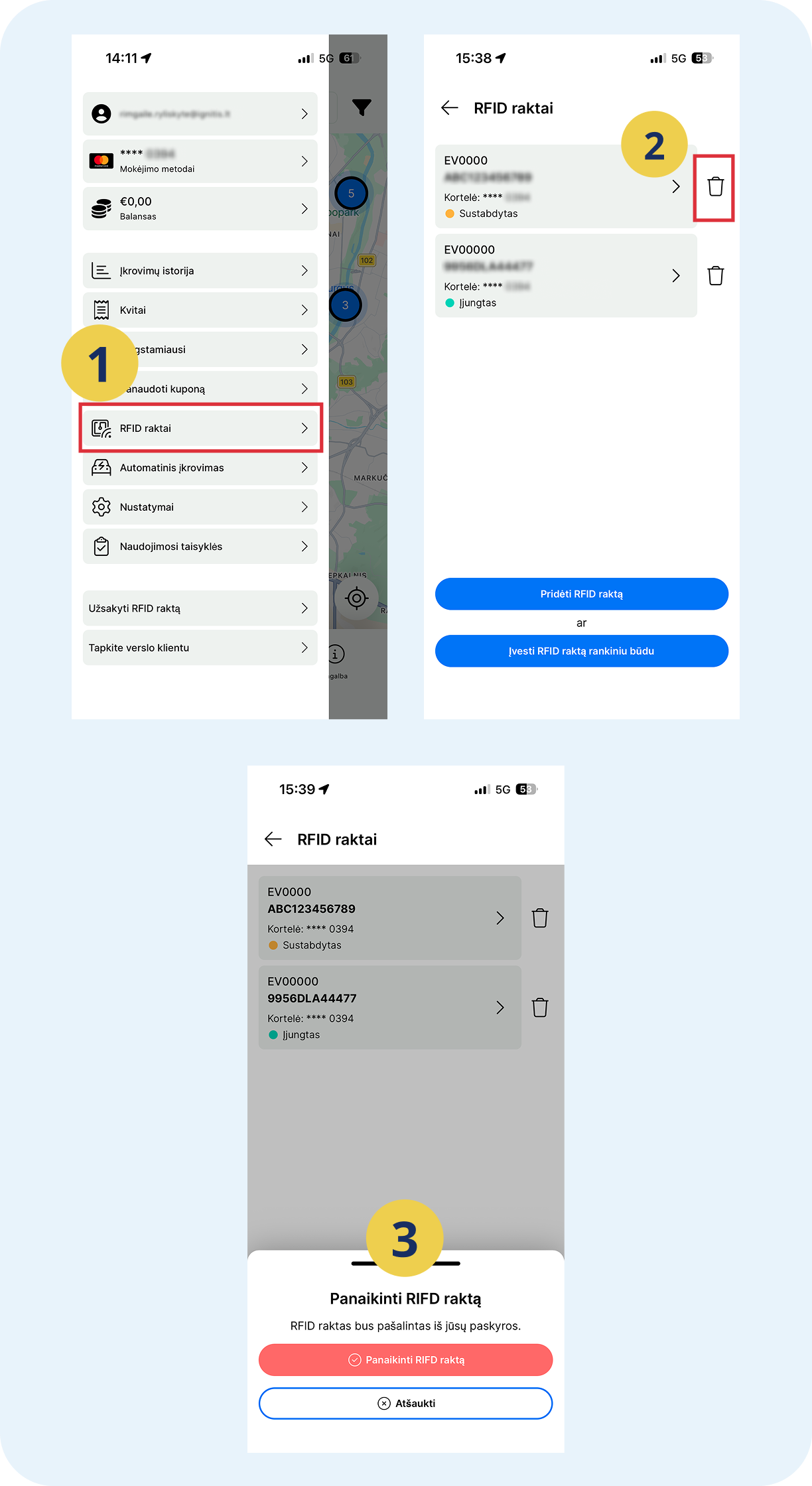 RFID rakto ištrynimo instrukcija.