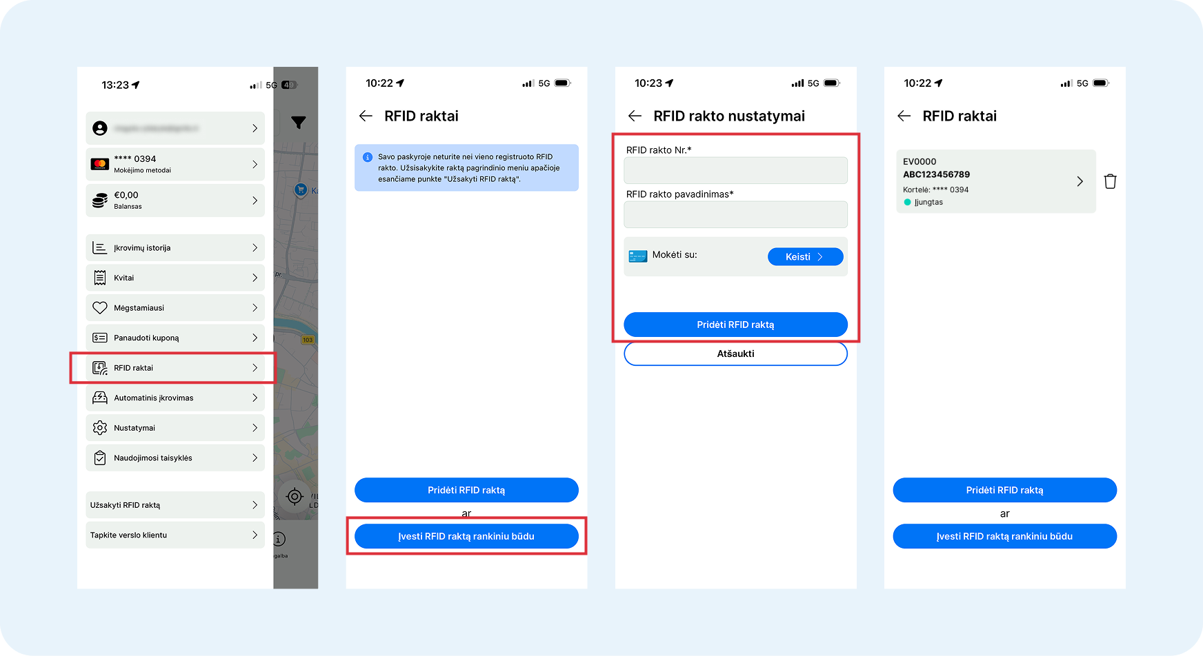 RFID rakto aktyvavimas Ignitis&nbsp;ON programėlėje.