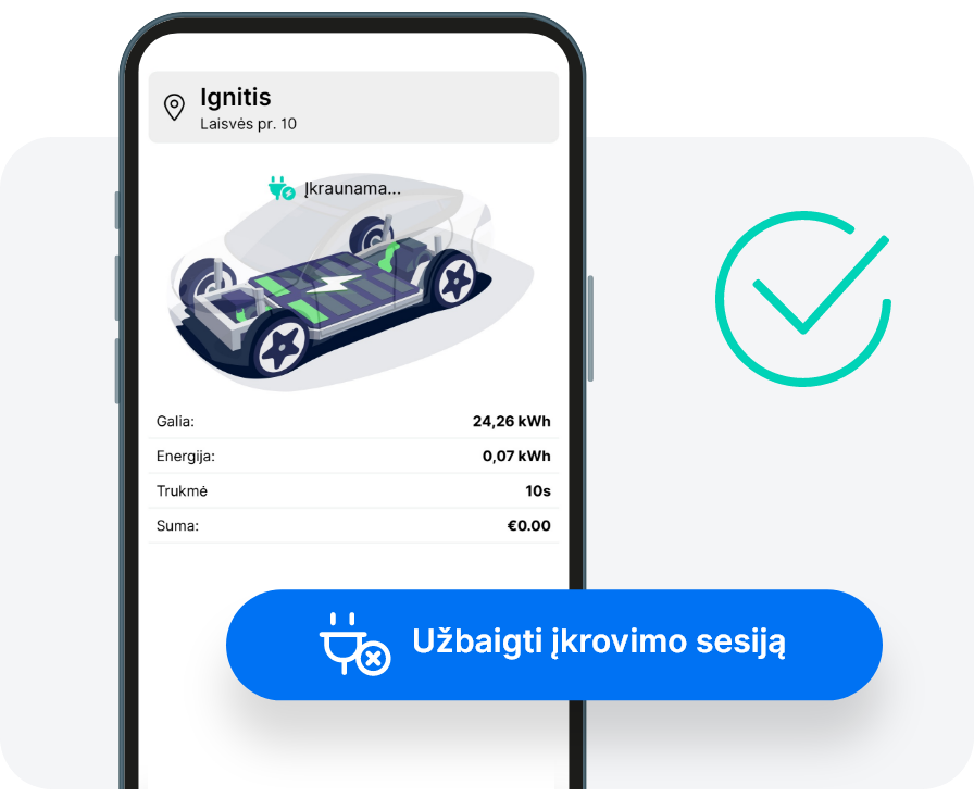 Įkrovimo apmokėjimas Ignitis ON programėle