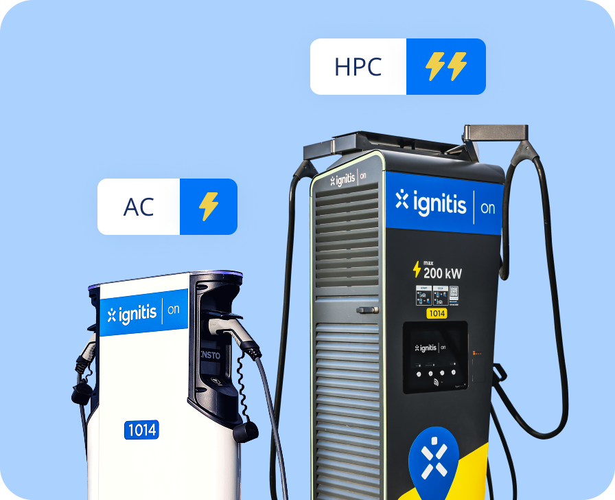 AC ir HPC tipų Ignitis ON įkrovimo stotelės