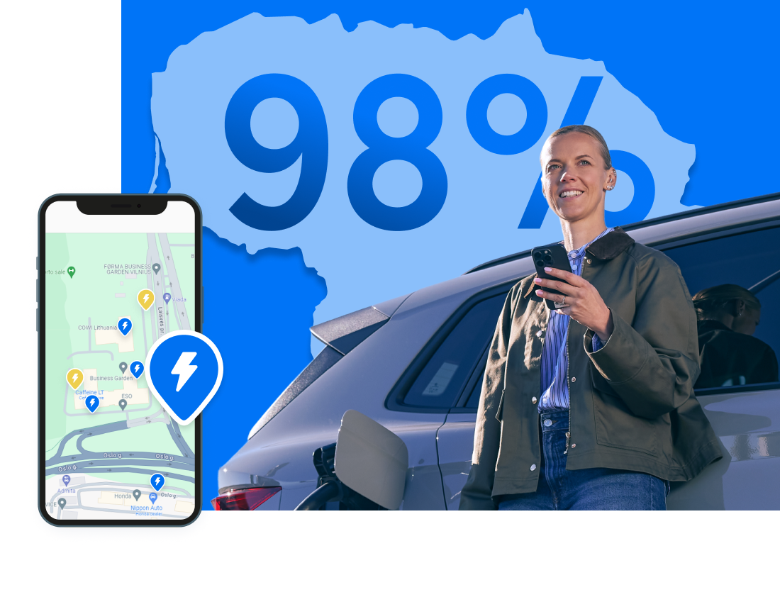 Kur jūsų kelias – ten ir „Ignitis ON“ stotelė. Mūsų įkrovimo tinklas dengia net 98 proc. Lietuvos.