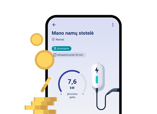 EnergySmart programėlės elektromobio įkrovimo langas.