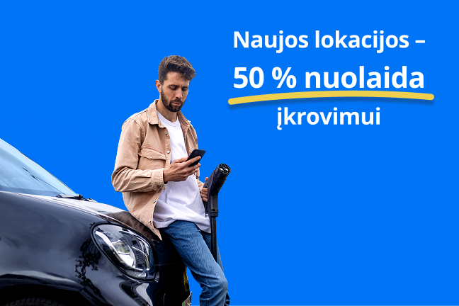 50% nuolaida elektromobilio įkrovimui naujose stotelėse