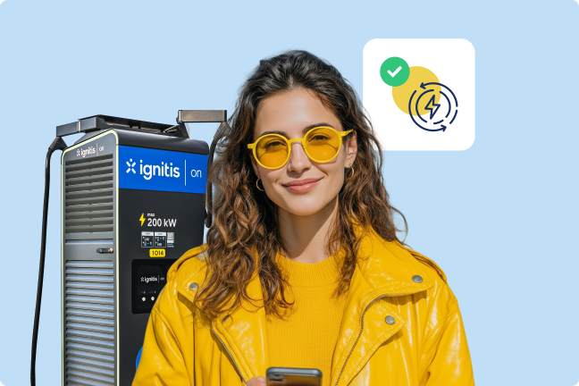 Moteris džiaugiasi Ignitis ON automatiniu įkrovimu.